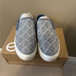 Clarks Audreigh Cove Blue and White Patterned Slip-On Loafers